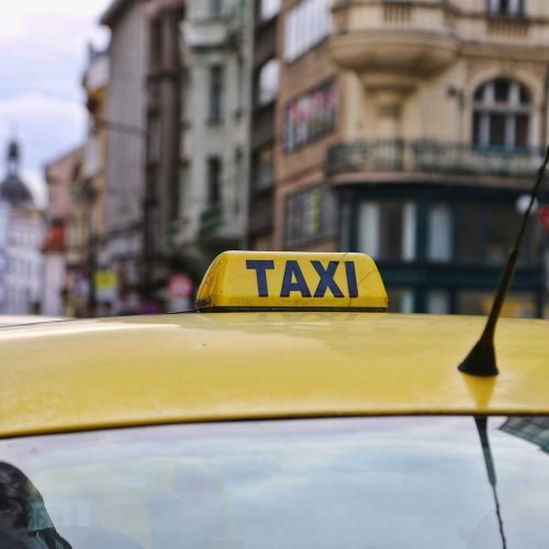 taxi in the middle of a city