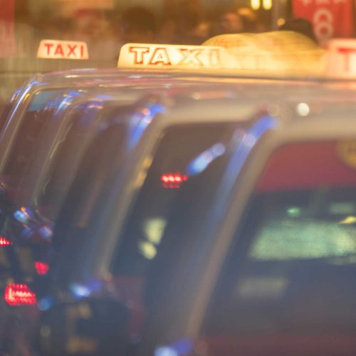 a line of taxi cars